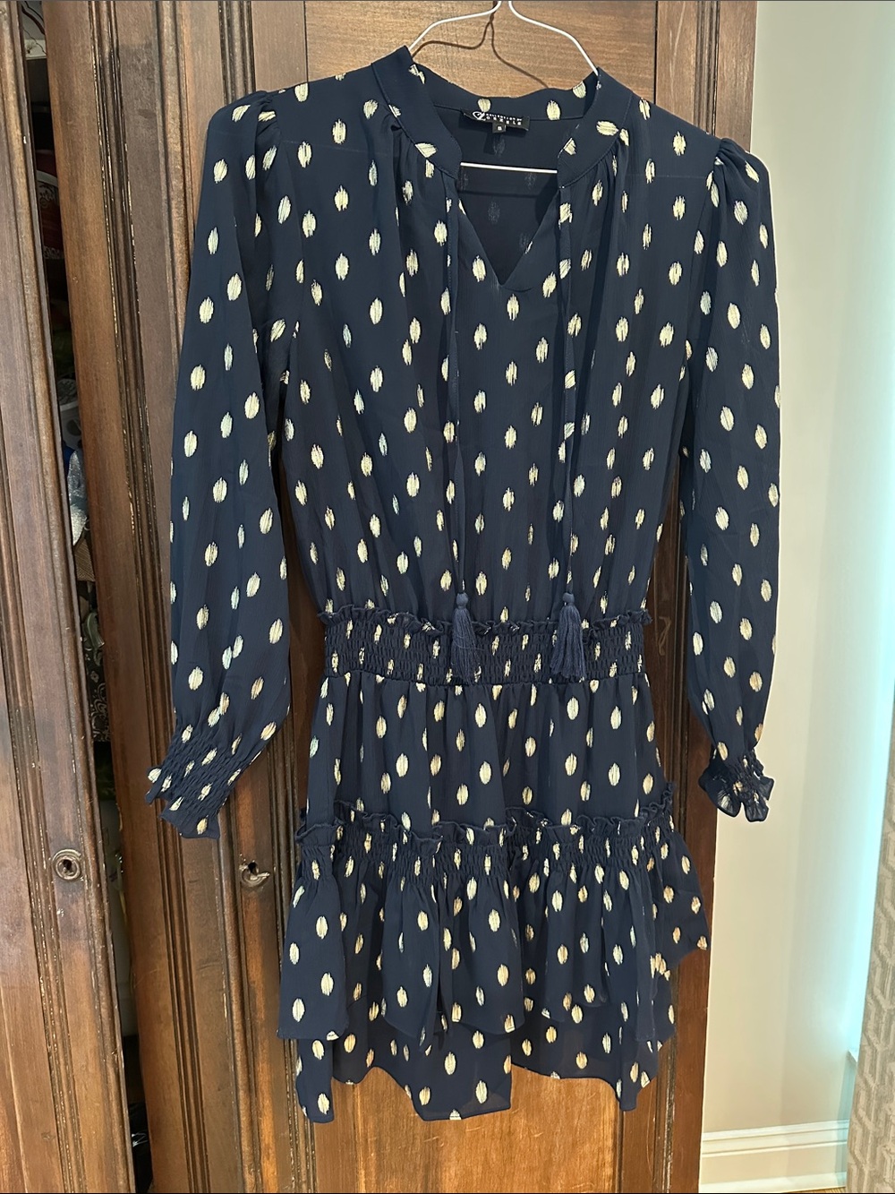 Collection by Cezele Navy Dress with Cream Dot Pattern size small